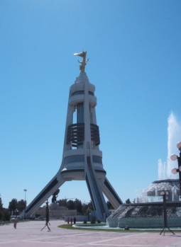 Ashgabat - The Arch of Neutrality, with the golden statue of Niyazov that rotates to always face the sun. Classy isn't the word.